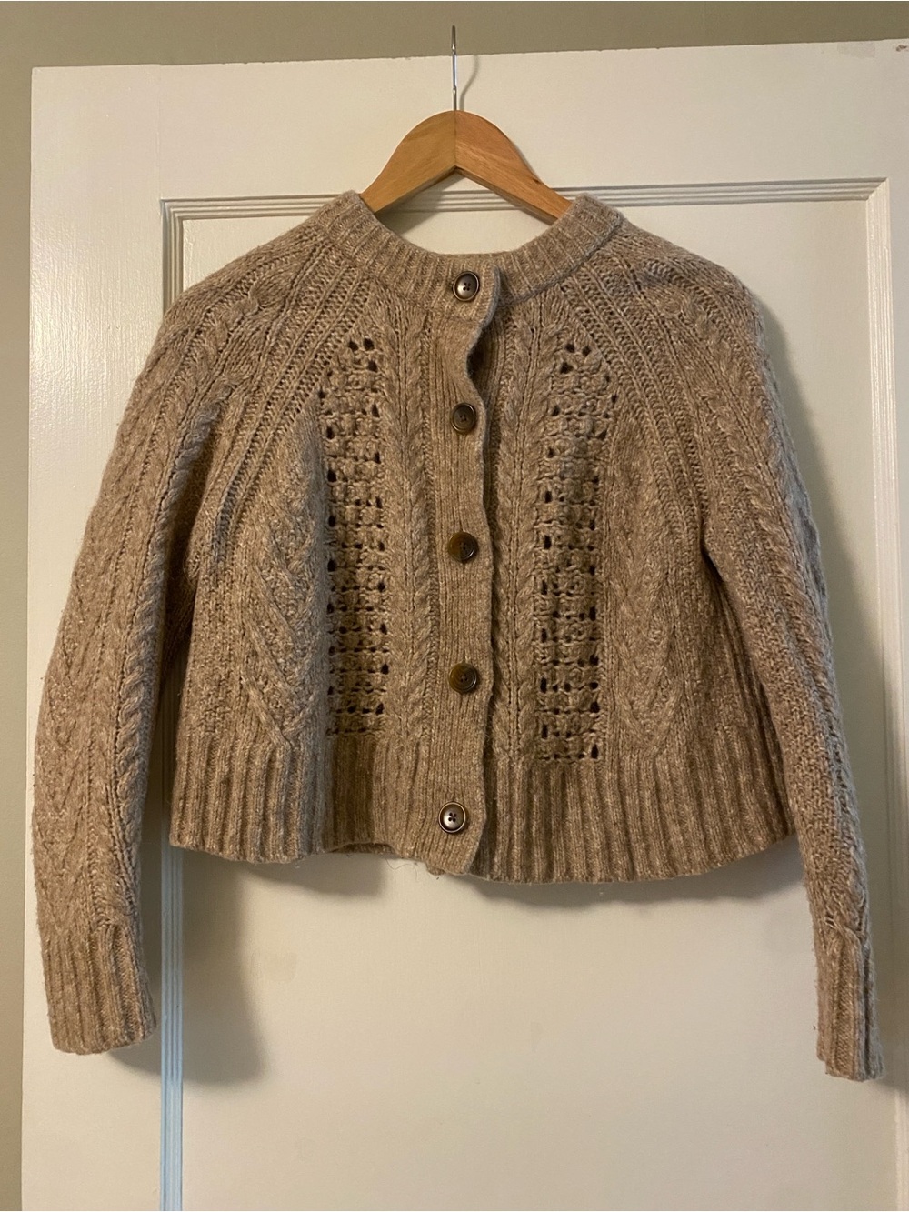 Everlane Beige Cable-Knit Button Cardigan